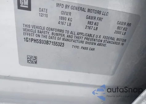 2011 Chevrolet Cruze Ltz из США, поврежденный, VIN 1G1PH5S93B7155323